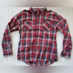 Red Plaid Button Up Long Sleeve Shirt - Men’s Large - Brand Weatherproof Vintage